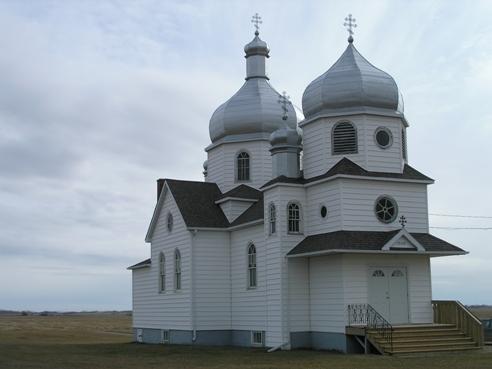 View of the Nativity of the Holy Virgin Orthodox Church of Kysylew, Lamont County, looking southeast (October 2005); Lamont County, 2005