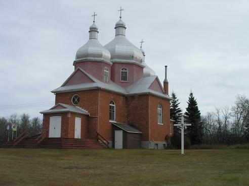View of St. Nicholas Ukrainian Catholic Church of St. Michael, Lamont County, looking northeast (October 2005); Lamont County, 2005