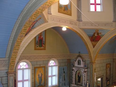 Interior view of the Nativity of the Blessed Virgin Mary Ukrainian Greek Catholic Church, Leeshore, Lamont County, showing side chapel (October 2005); Lamont County, 2005
