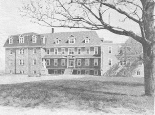The convent with additions to the east and west of the original building. This photo was taken in 1974 on the occasion of its centennial celebrations.; Fidèle Thériault