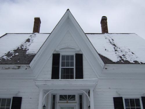 This photograph shows the steeply pitched central gable, a prime characteristic of the Gothic Revival style, 2007; Town of St. Andrews