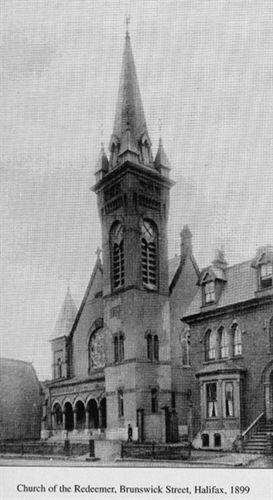 1899 historic photo of front facade, Church of Holy Redeemer, Halifax, NS; source: http://www.menno.ca/Marley.asp