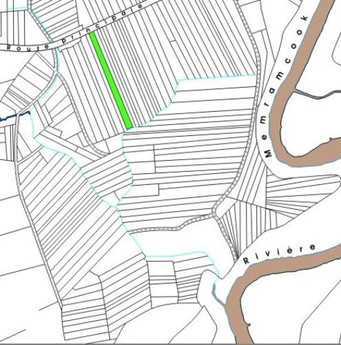 This map shows the location of side ditches which flow into a collection ditch, directing the water into the Memramcook River.; Memramcook Valley Historical Society