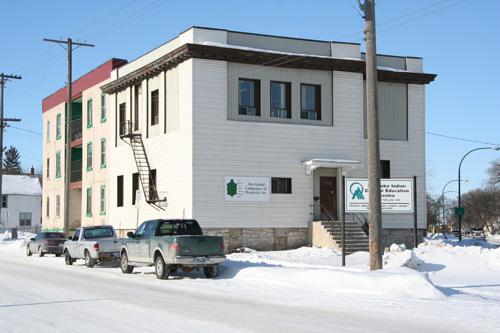 Primary elevations, from the southeast, of the  All People's Sutherland Mission, Winnipeg, 2007; Historic Resources Branch, Manitoba Culture, Heritage, Tourism and Sport, 2007