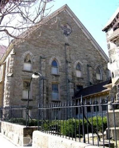 The north elevation of the Sunday school showing the covered walkway – 2006; OHT, 2006