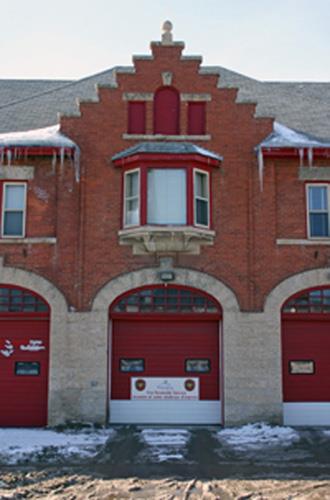 Detail view of the St. Vital Firehall, Winnipeg, 2007; Historic Resources Branch, Manitoba Culture, Heritage and Tourism, 2007