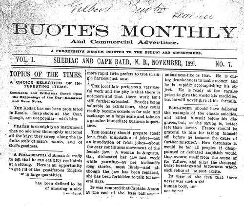 Sample of "Buote's Monthly"; Acadian Research Centre