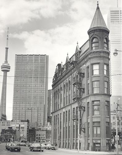 View of south façade showing corner tower details – August 1977; OHT, 1977