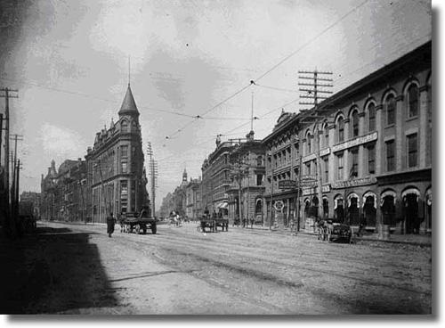 Historic view of the building showing neighbouring structures – c. 1895; brucebelltours.com, 2005