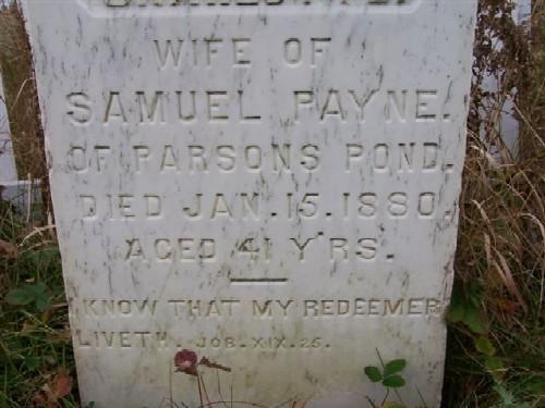 Photo view of headstone, Old Church of England Cemetery, Parsons Pond, NL; Town of Parsons Pond, 2007