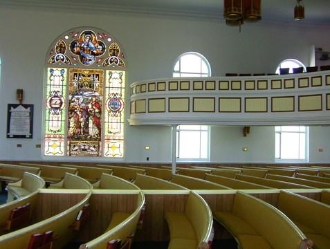 McLellan Memorial window, pews and gallery, 2004.; City of Miramichi