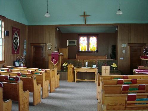 View of the interior looking towards the sanctuary, 2007.; Brett Quiring, 2007.