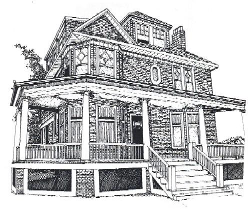 A sketch of the Frederick Allworth House, showing original brick construction.; City of Windsor, Planning Department, nd