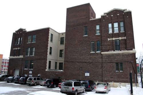 Oblique view, from the south, of the Public Press Building, Winnipeg, 2006; Historic Resources Branch, Manitoba Culture, Heritage, Tourism and Sport, 2006