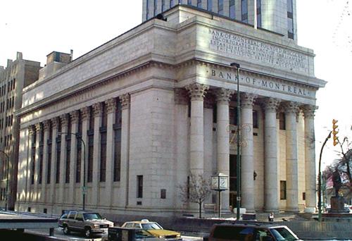 Primary elevations, from the northwest, of the Bank of Montreal, Winnipeg, 2007; Historic Resources Branch, Manitoba Culture, Heritage, Tourism and Sport, 2007