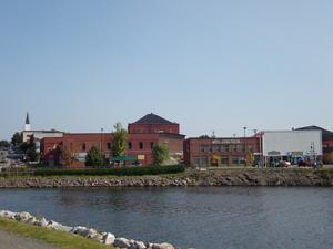 View of downtown Woodstock, showing the hipped roof of the Capitol Building.; Carleton County Historical Society
