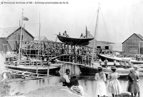Historic image of the boat building site; Provincial Archives of New Brunswick