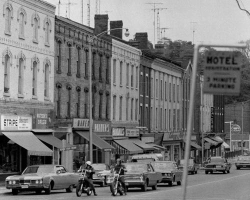 Historic contextual view of building (34-46 is on near side of building with pediment) - c. 1970; porthopehistory.com, 2005