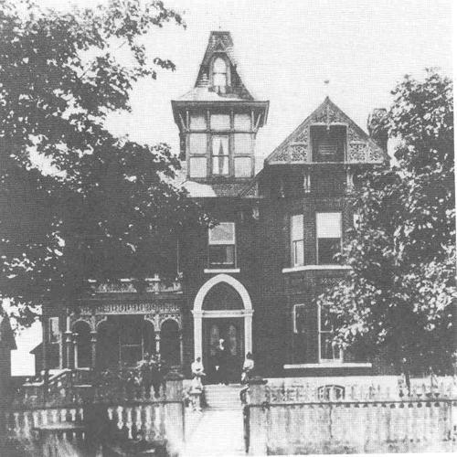 Allison House front facade showing original tower and porch, late 19th century.; Queen's University Archives