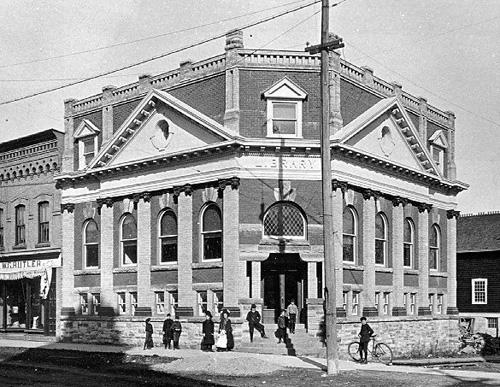 Historic view of the southeast corner of the building showing its two principal facades – c. 1907; Archives of Ontario, 2005