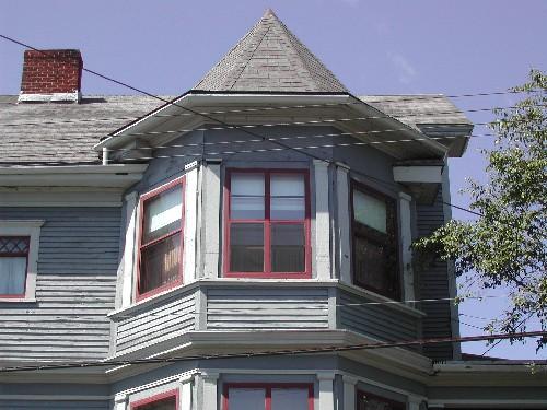 This photograph shows the hexagonal roof atop the bay window, 2005; City of Saint John