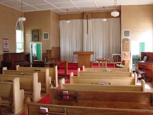 Vew of the interior looking toward the sanctuary.; Brett Quiring, 2007.