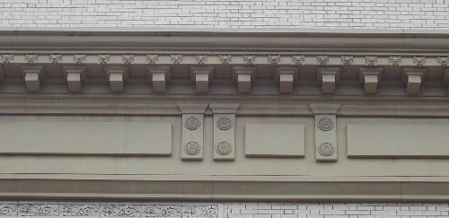 This image provides a view of the elaborate stone cornice, 2005. ; City of Saint John