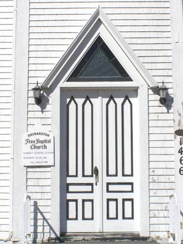 Detail of the main entrance of the Raynardton Free Baptist Church, Raynardton, Yarmouth County, NS, 2008.; Heritage Division, NS Dept. of Tourism, Culture and Heritage, 2008