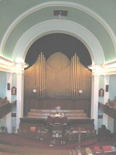View of altar from choir loft, St. Andrew's United Church, Sydney, NS, 2008.; Heritage Division, NS Dept. of Tourism, Culture and Heritage, 2008