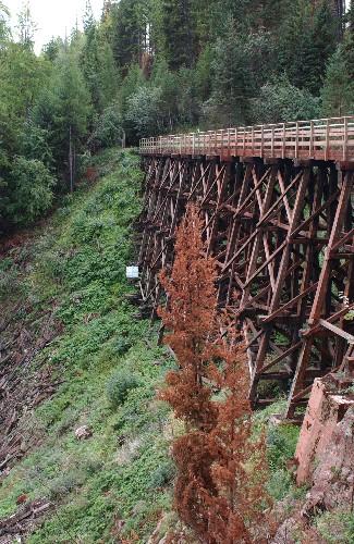 General view of a trestle bridge at the Myra Canyon Section of the Kettle Valley Railway National Historic Site of Canada, 2004.; Agence Parcs Canada / Parks Canada Agency, HRS 1131, 2004.