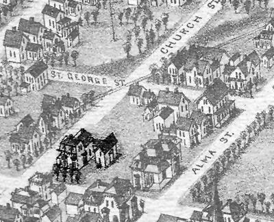 Bird's-eye-view map of Moncton from 1881.; Moncton Museum
