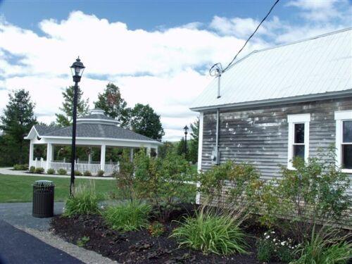 Western view of Riverside Park showing ice house and gazebo.; Florenceville-Bristol