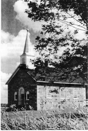 North and west elevations of the Church depicting the octagonal spire and finial, date unknown.; Township of Wellesley Files, date unknown.