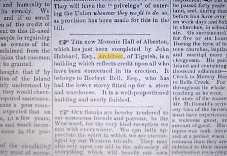Summerside Journal, 28 February 1867; Summerside Journal