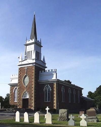 Front view of the Holy Trinity Church and cemetary; City of Niagara Falls, date unknown