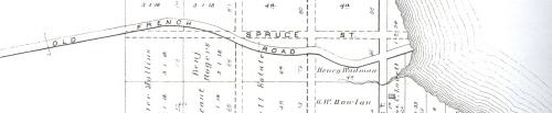 Showing Old French Road on map from 1880; Meacham's Illustrated Historical Atlas of PEI, 1880