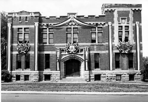 The Niagara Falls Armoury decorated for a Royal visit in 1939; Francis J. Petrie Collection, Niagara Falls Public Library, 1939