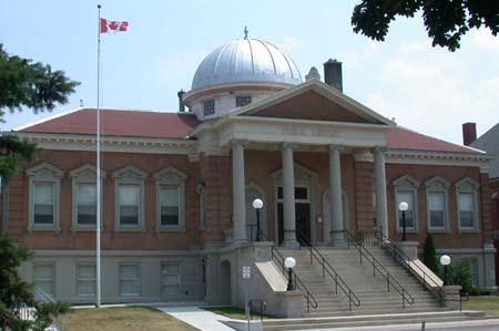 West facing facade featuring the dome above the portico, 2007.; Department of Planning, City of Brantford, circa 2004.