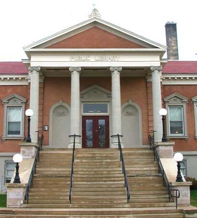 Featured is the monumental main entrance with Ionic columns, 2007.; Department of Planning, City of Brantford, circa 2004.